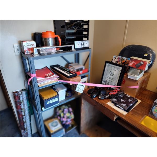 LARGE LOT OF MOSTLY NEW MERCHANDISE W/ METAL SHELF