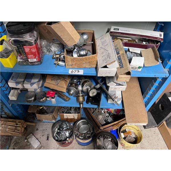 3 SHELVES OF LOCK PARTS & HARDWARE