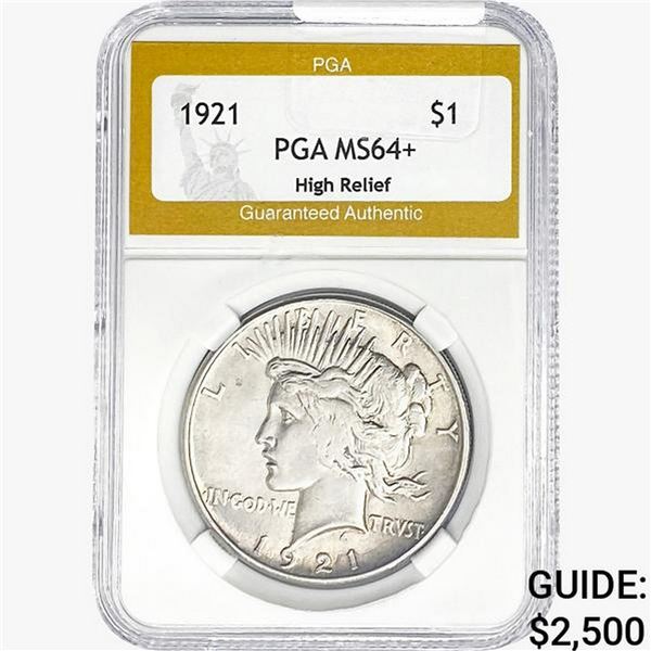 1921 Silver Peace Dollar PGA MS64+ High Relief