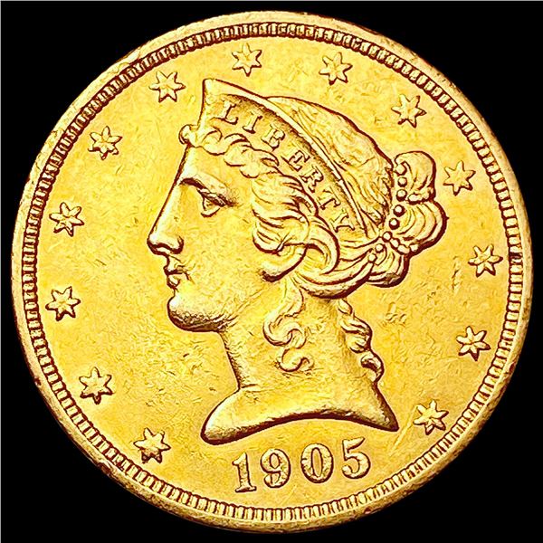 1905 $5 Gold Half Eagle CLOSELY UNCIRCULATED