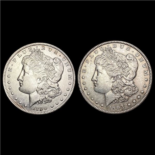1890- O & 1903 [2] Morgan Silver Dollar CHOICE AU