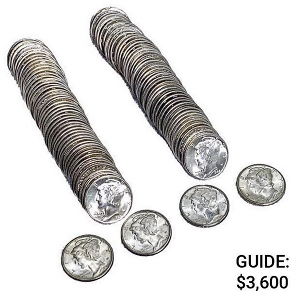 1945-D UNC Rolls of Mercury Dimes [100 Coins]  GEMBU