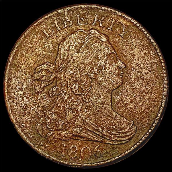 1806 Sm 6 Stems Draped Bust Half Cent LIGHTLY CIRCULATED