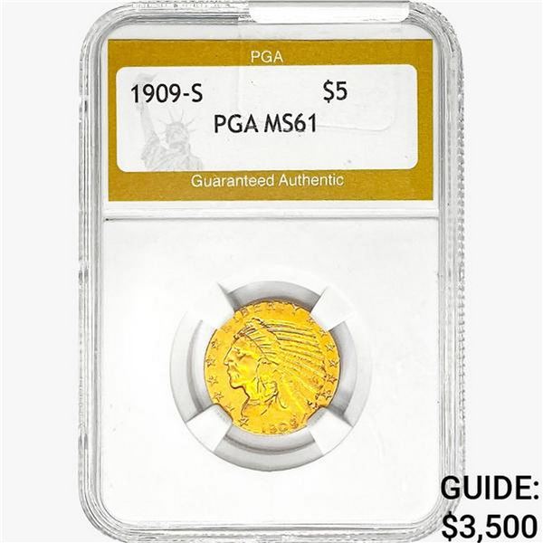 1909-S $5 Gold Half Eagle PGA MS61