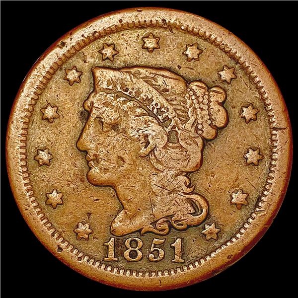 1851/81 Braided Hair Large Cent NICELY CIRCULATED
