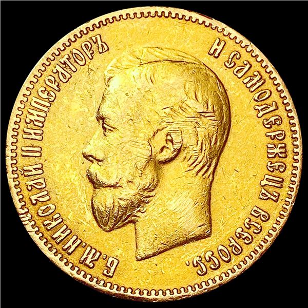 1902 .2489oz Gold Russia 10 Roubles CLOSELY UNCIRCULATED