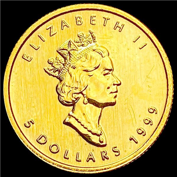 1999 1/10oz Gold $5 Canada Maple Leaf CHOICE PROOF