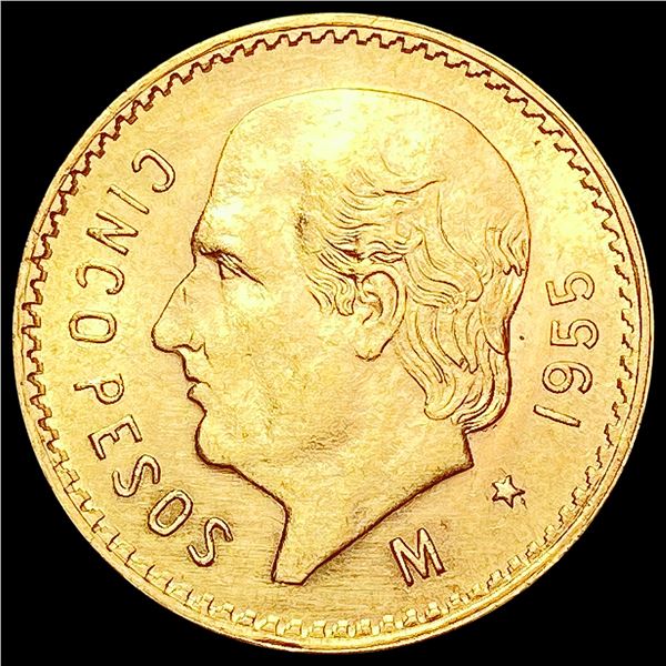 1955 Mexico Gold 5 Pesos 0.1206oz UNCIRCULATED