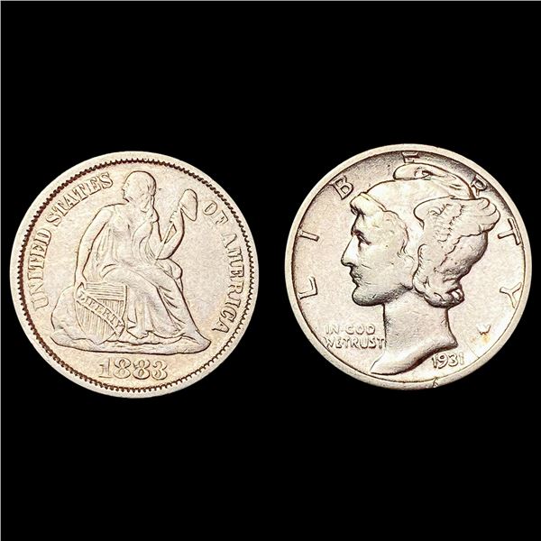 1883 & 1931 US Dime Collection [2 Coins] CLOSELY UNCIRCULATED