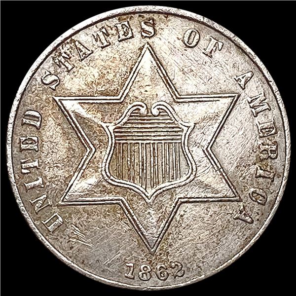 1862 Silver Three Cent CLOSELY UNCIRCULATED