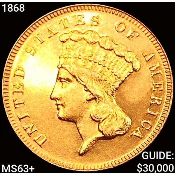 1868 $3 Gold Piece CHOICE BU+