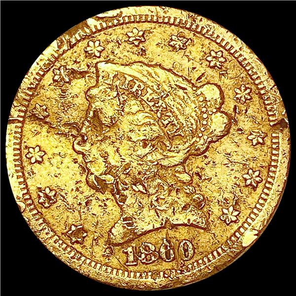 1860 S $2.50 Gold Quarter Eagle NICELY CIRCULATED