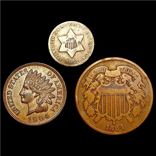 1851-1904 Varied US Coinage Lot [3 Coins] HIGH GRADE