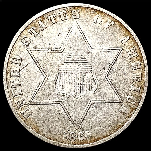1860 Silver Three Cent CLOSELY UNCIRCULATED