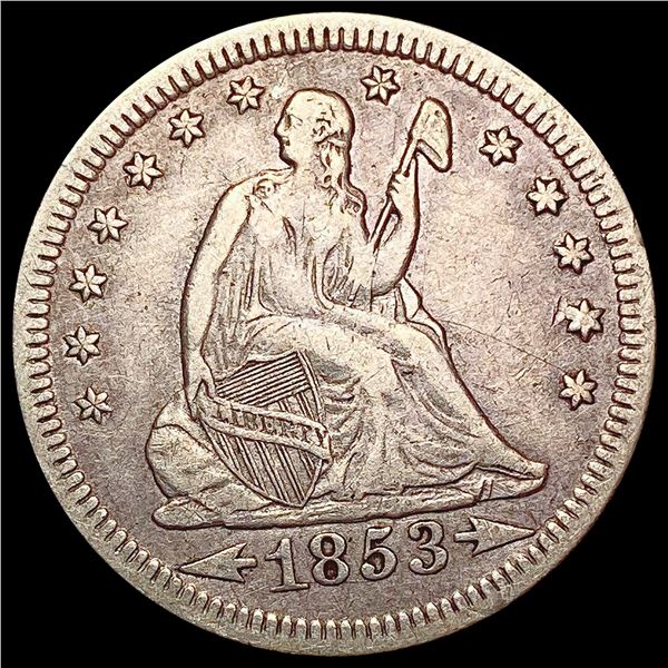 1853 Arrows Rays Seated Liberty Quarter LIGHTLY CIRCULATED