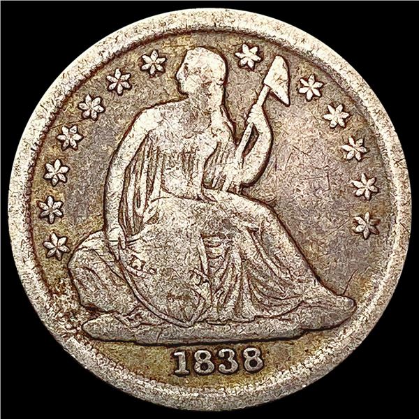 1838 Lg Stars Seated Liberty Dime NICELY CIRCULATED