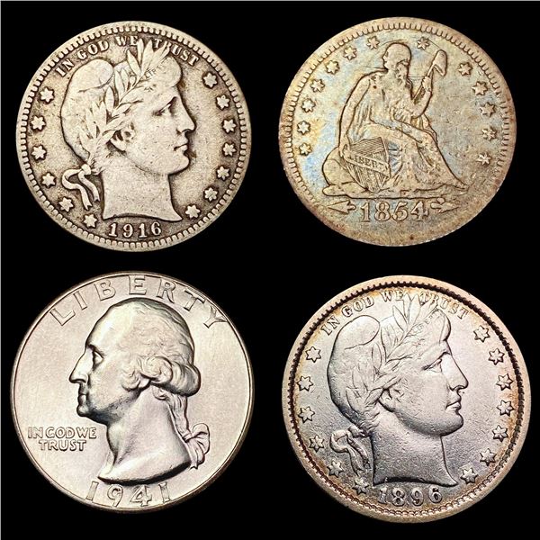 1854-1941 Varied US Quarters Lot [4 Coins] HIGH GRADE