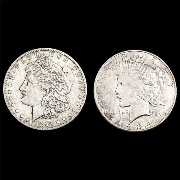 [2] 1892-O&1934-S Silver U.S. Dollars CLOSELY UNCIRCULATED