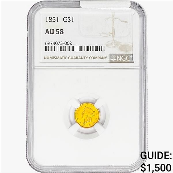 1851 Rare Gold Dollar NGC AU58