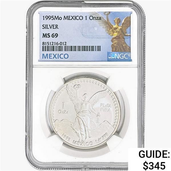 1995Mo 1oz. Silver Mexicanos Onza NGC MS69
