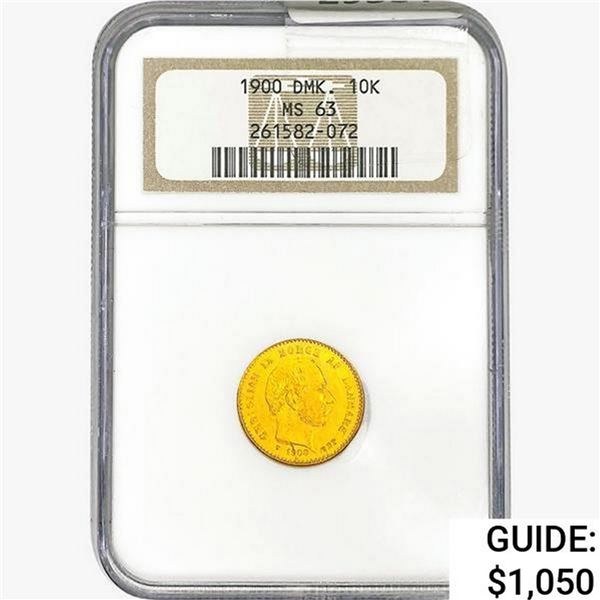 1900 .1296oz. Gold Denmark 10 Kroner NGC MS63