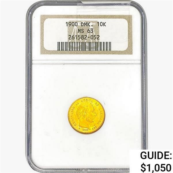 1900 .1296oz. Gold Denmark 10 Kroner NGC MS63