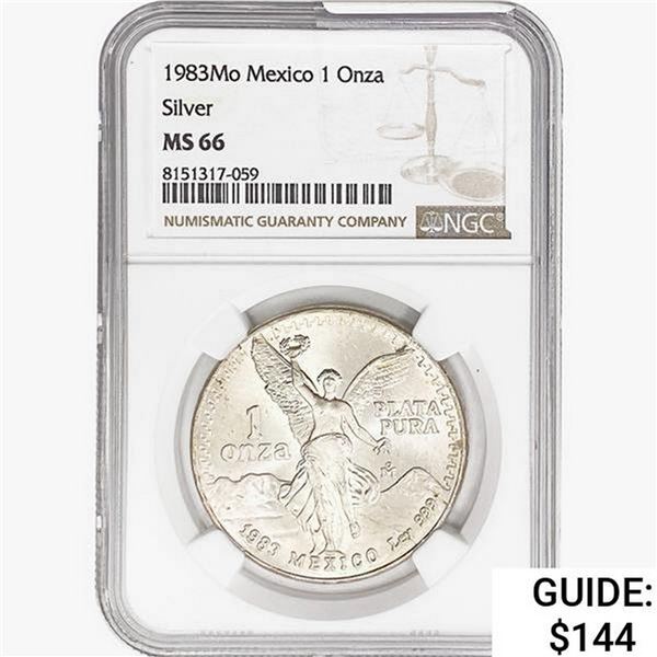 1983Mo 1oz. Silver Mexicanos Onza NGC MS66