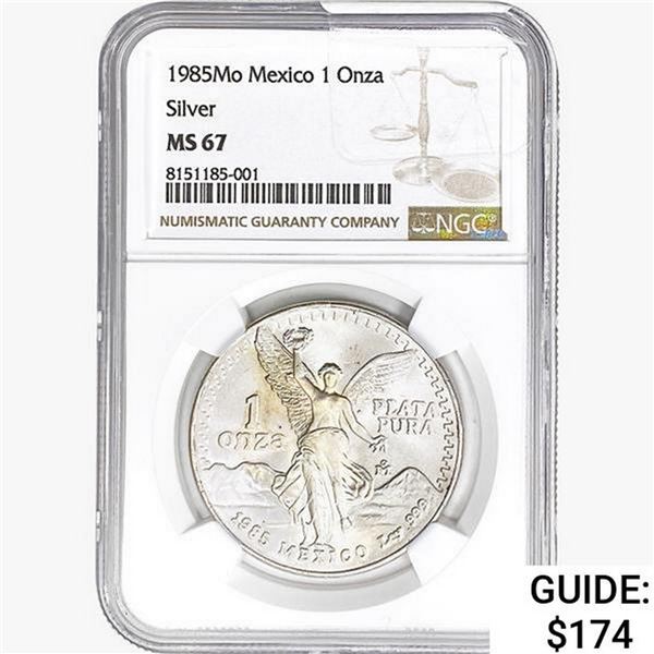 1985Mo 1oz. Silver Mexicanos Onza NGC MS67