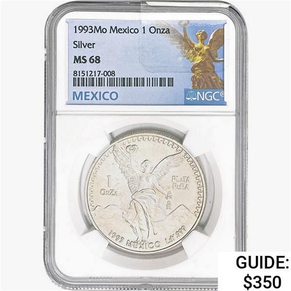 1993Mo 1oz. Silver Mexicanos Onza NGC MS68
