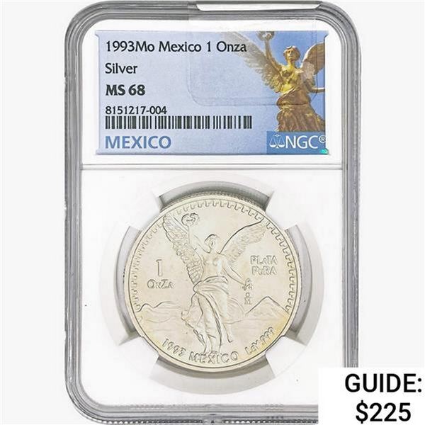 1993Mo 1oz. Silver Mexicanos Onza NGC MS68