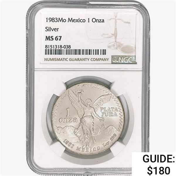 1983Mo 1oz. Silver Mexicanos Onza NGC MS67