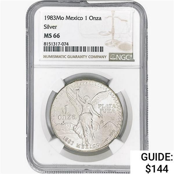 1983Mo 1oz. Silver Mexicanos Onza NGC MS66
