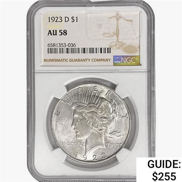 1923-D Silver Peace Dollar NGC AU58