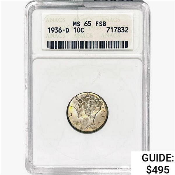 1936-D Mercury Silver Dime ANACS MS65 FSB