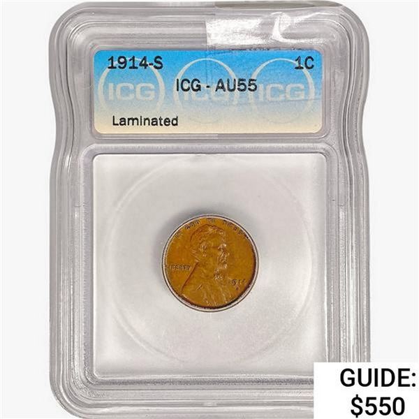 1914-S Wheat Cent ICG AU55 Laminated