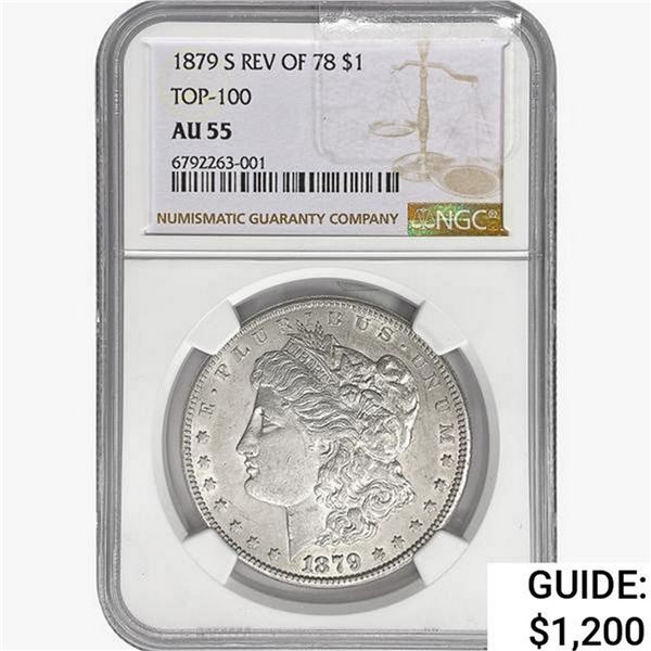 1879-S 7TF Rev 78 Morgan Silver Dollar NGC AU55 Top-100
