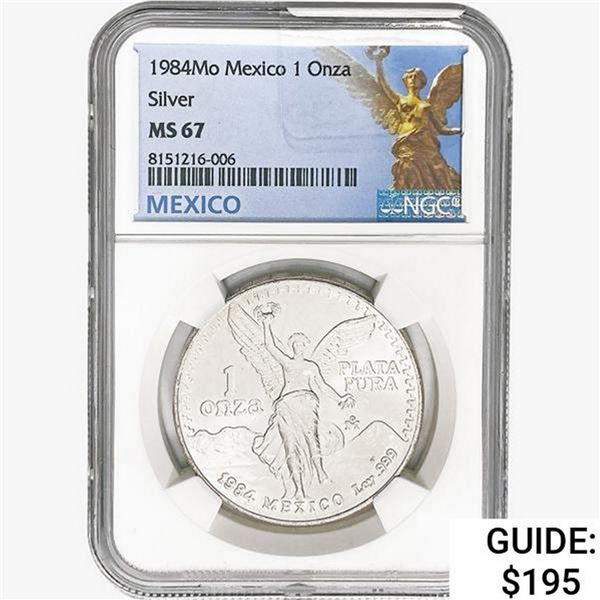 1984Mo 1oz. Silver Mexicanos Onza NGC MS67