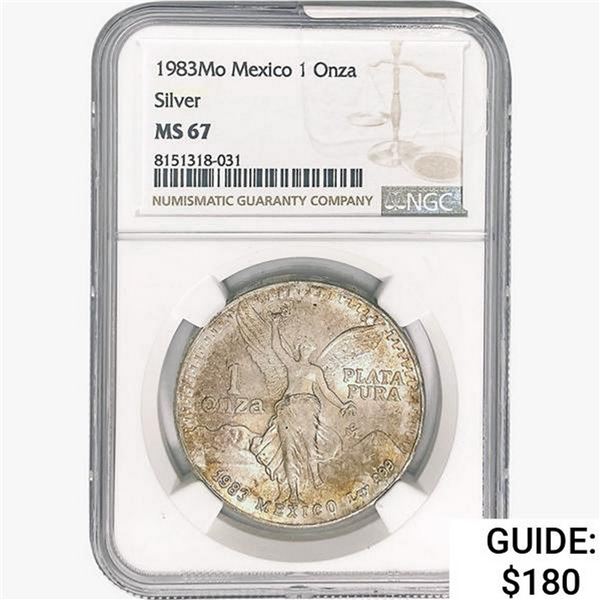 1983Mo 1oz. Silver Mexicanos Onza NGC MS67