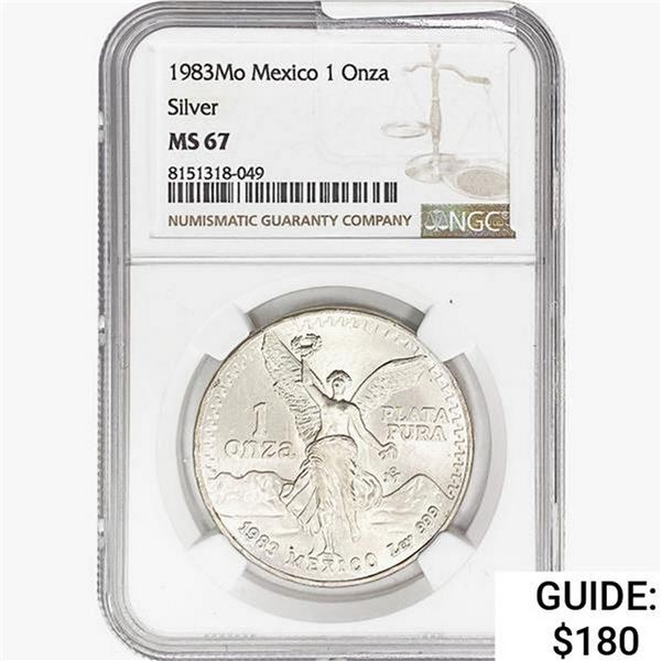 1983Mo 1oz. Silver Mexicanos Onza NGC MS67