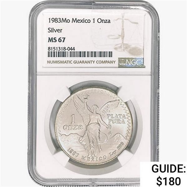 1983Mo 1oz. Silver Mexicanos Onza NGC MS67