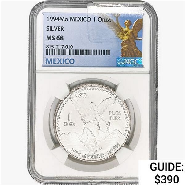 1994Mo 1oz. Silver Mexicanos Onza NGC MS68