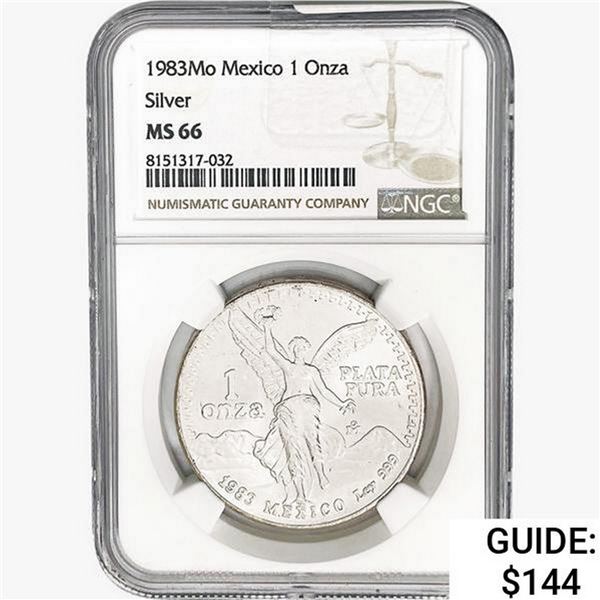 1983Mo 1oz. Silver Mexicanos Onza NGC MS66