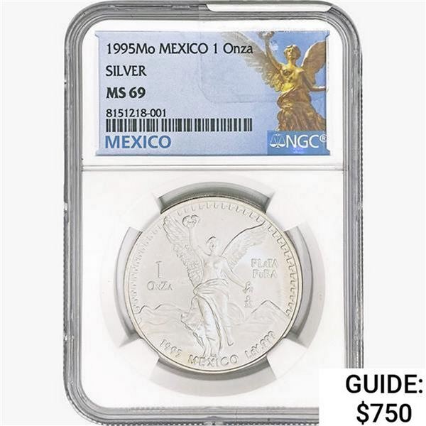 1995Mo 1oz. Silver Mexicanos Onza NGC MS69