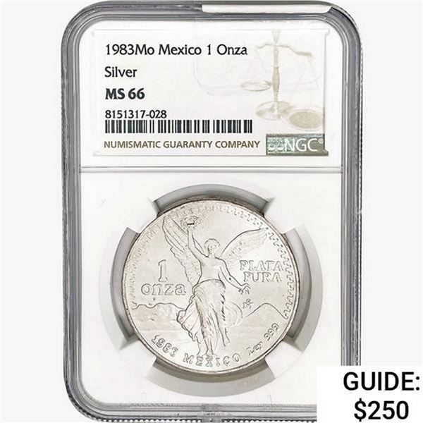 1983Mo 1oz. Silver Mexicanos Onza NGC MS66
