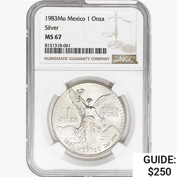 1983Mo 1oz. Silver Mexicanos Onza NGC MS67