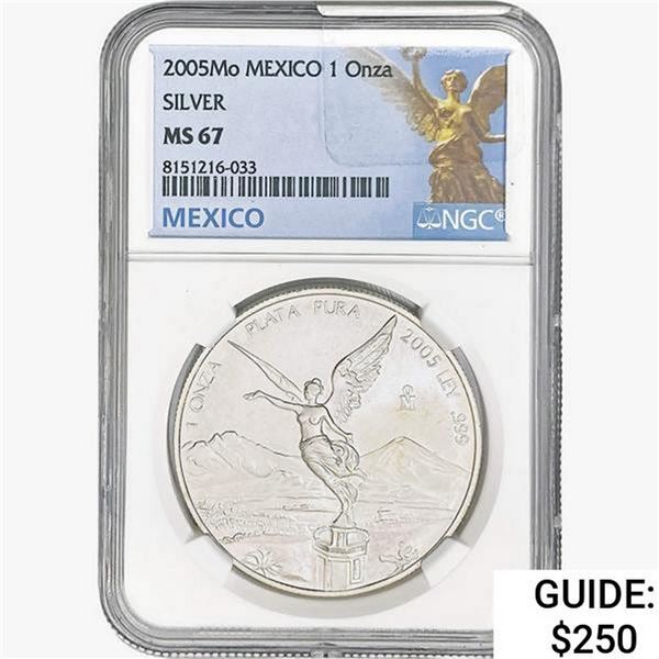 2005Mo 1oz. Silver Mexicanos Onza NGC MS67