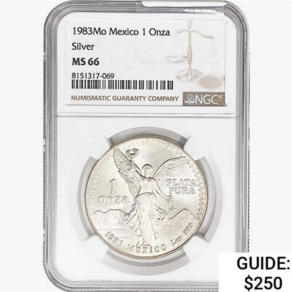 1983Mo 1oz. Silver Mexicanos Onza NGC MS66