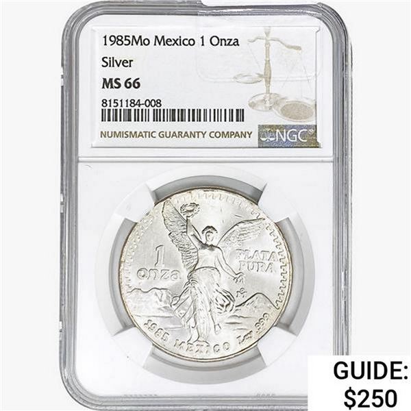 1985Mo 1oz. Silver Mexicanos Onza NGC MS66