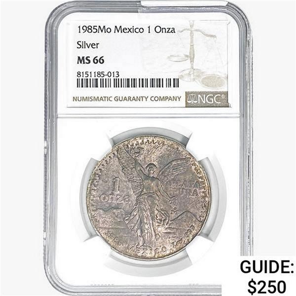 1985Mo 1oz. Silver Mexicanos Onza NGC MS66