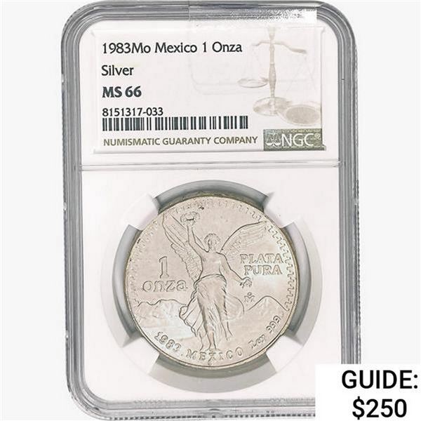 1983Mo 1oz. Silver Mexicanos Onza NGC MS66
